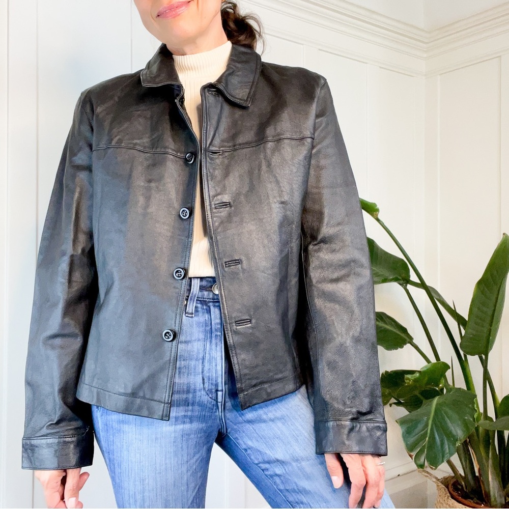 Genuine Leather Button Down Jacket Newport News Easy Style Size XL